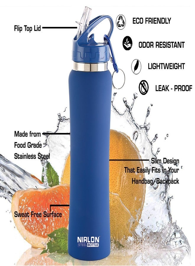 NIRLON Flip Bot Stainless Steel Sipper Rubber Finish Water Bottle with Straw Lid Pack of 2 |Leak Proof|Office|Gym Bottle|Home|Kitchen|Hiking|Treking Bottle|Travel Bottle [Blue & Orange|750ml] - Image 5